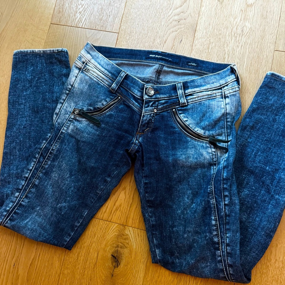 Y2K Miss Sixty Skinny Jeans Low Waist  Zip Shot Stretch Tapered Leg Jeans - 29